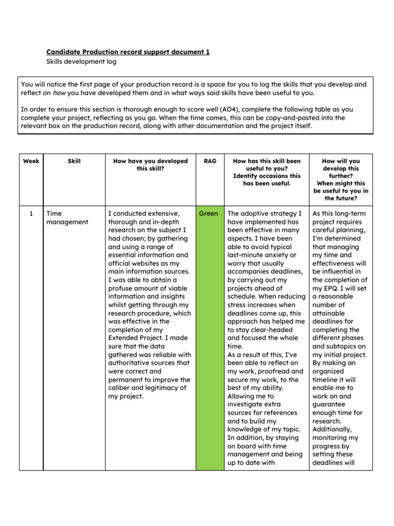Skills Development Log for EPQ | PDF | Brainstorming | Creativity