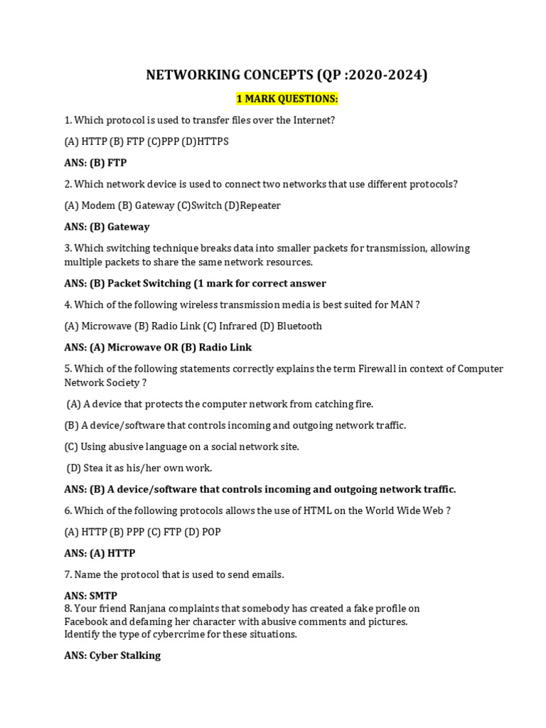 Networking Concepts QP: 2020-2024 | PDF | World Wide Web | Internet & Web
