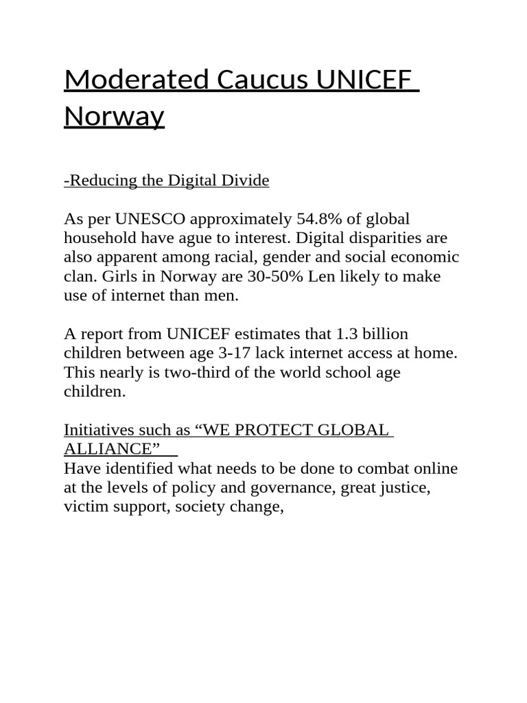 Moderated Caucus UNICEF Norway | PDF