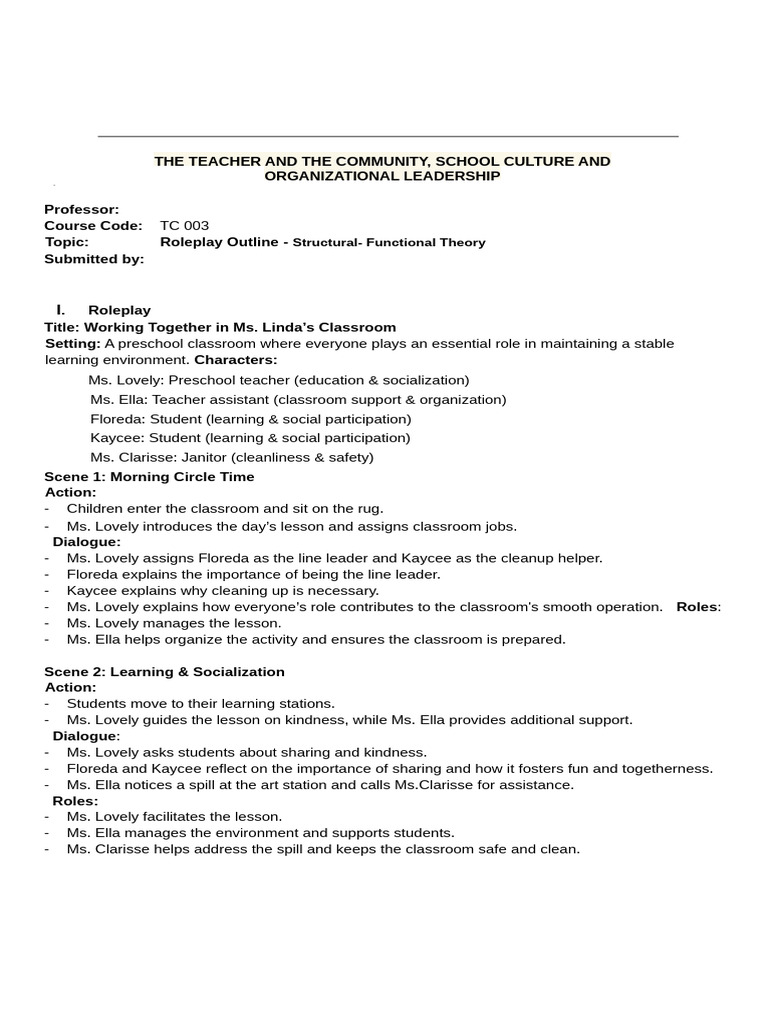Roleplay Pdf Early Childhood Education Teachers
