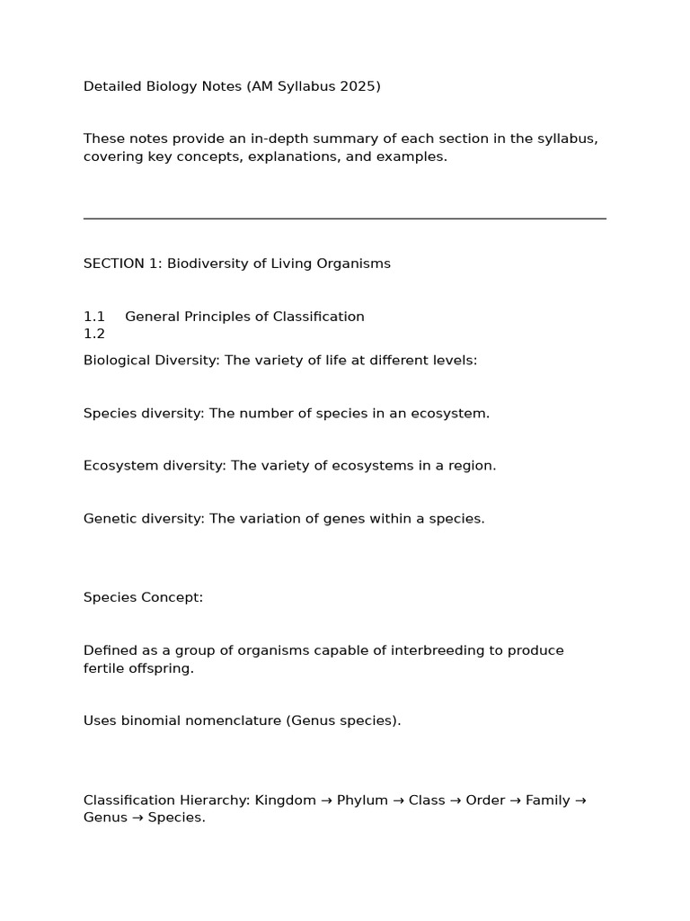 Comprehensive Biology Notes 2025 | PDF | Cell (Biology) | Carbohydrates