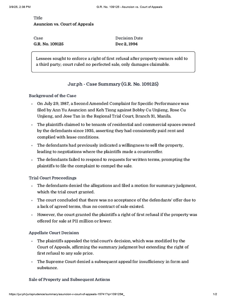 Asuncion v. Court of Appeals Case Summary | PDF | Appeal | Judgment (Law)