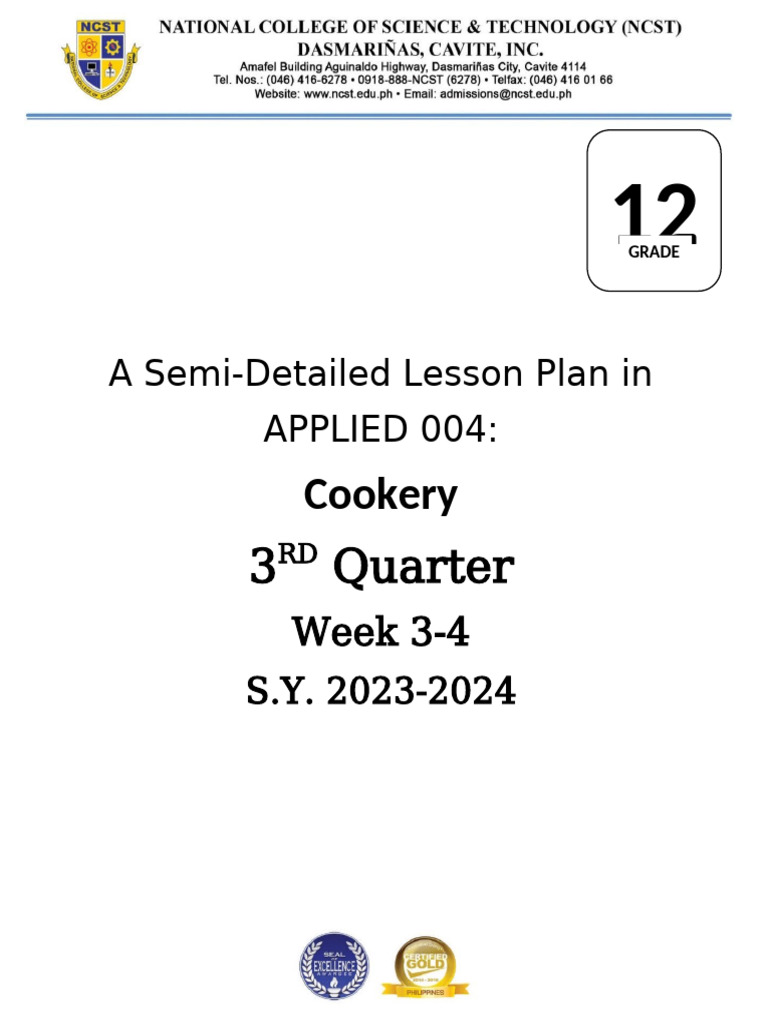 Cookery Lesson Plan Starch Dishes Pdf Cooking Starch