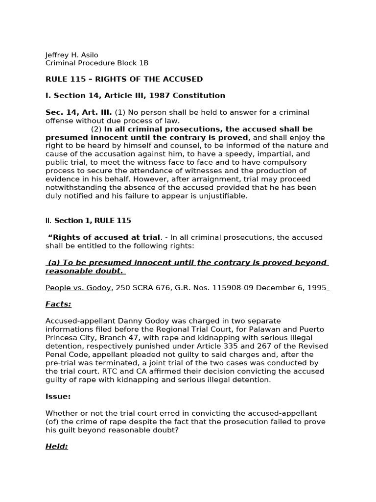 Rights of the Accused in Criminal Trials | PDF | Burden Of Proof (Law ...