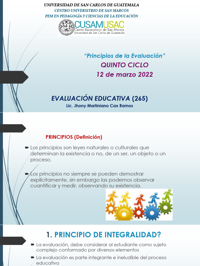 Principios de Evaluación Institucional | PDF | Evaluación | Aprendizaje