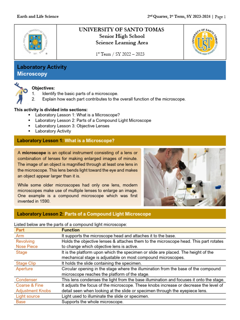 Written Work Microscopy Lab Activity 1st Term SY2023 2024 1 | PDF ...
