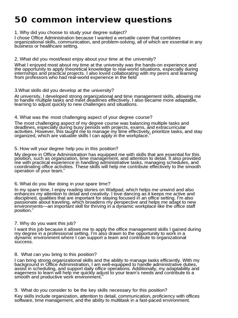 50 common interview questions | PDF | Skill | Innovation