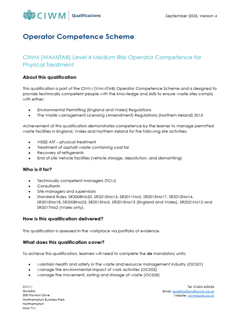 CIWM Level 4 Hazardous Waste Management | PDF | Learning | Waste
