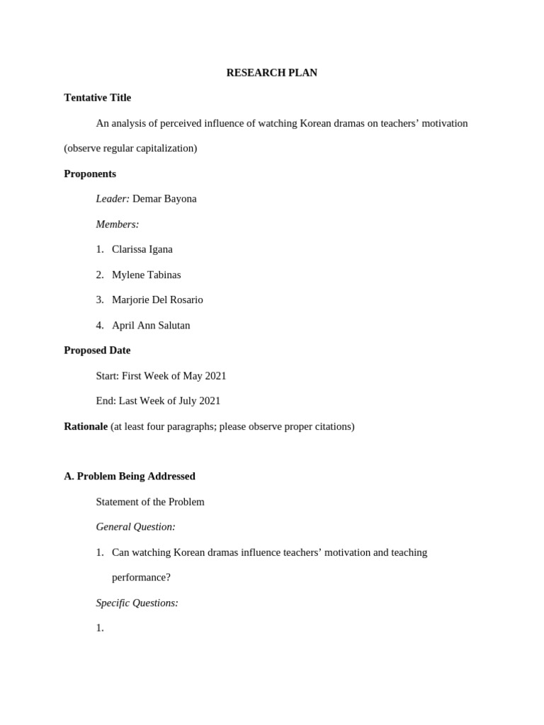 Research Plan Template | PDF