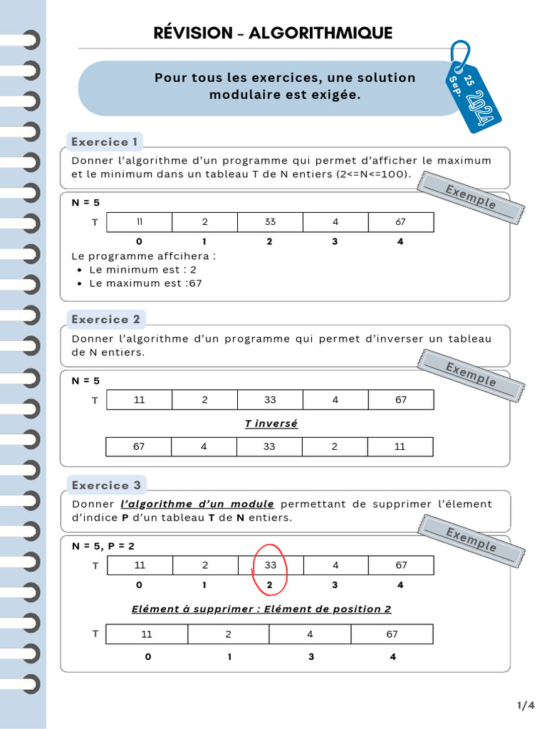 Algorithmes pour tableaux d'entiers | PDF | Algorithmes | Mathématiques ...