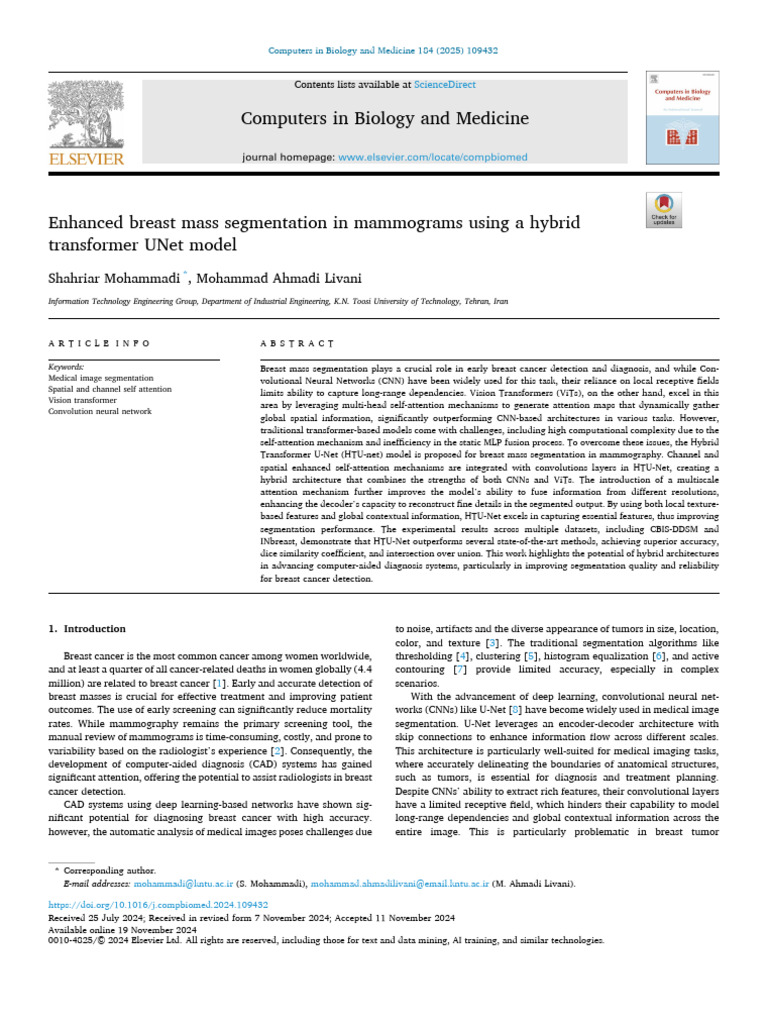 1 s2.0 S0010482524015178 Main | PDF | Image Segmentation | Mammography