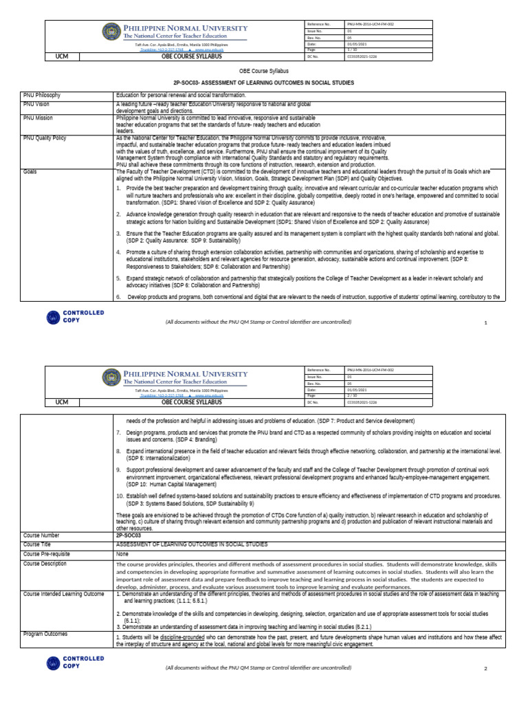 Social Studies Assessment Course Syllabus | PDF | Educational ...