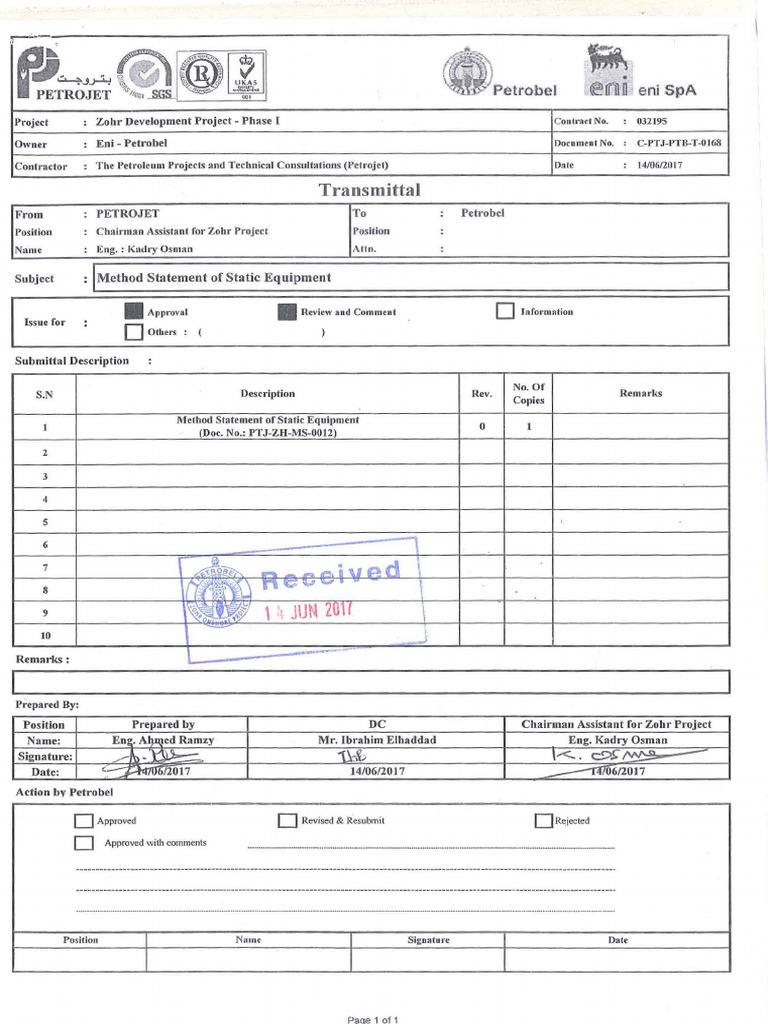 Method Statement for Static Equipment Installation | PDF | Audit | Screw