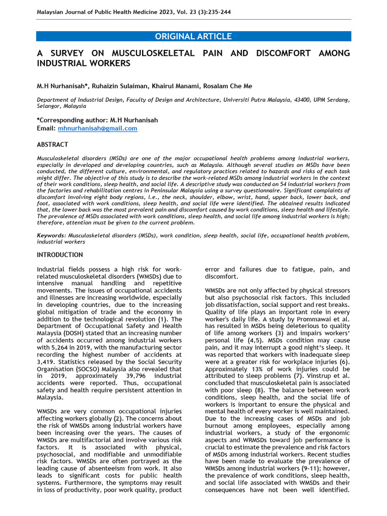 Musculoskeletal Pain in Industrial Workers | PDF | Occupational Safety ...