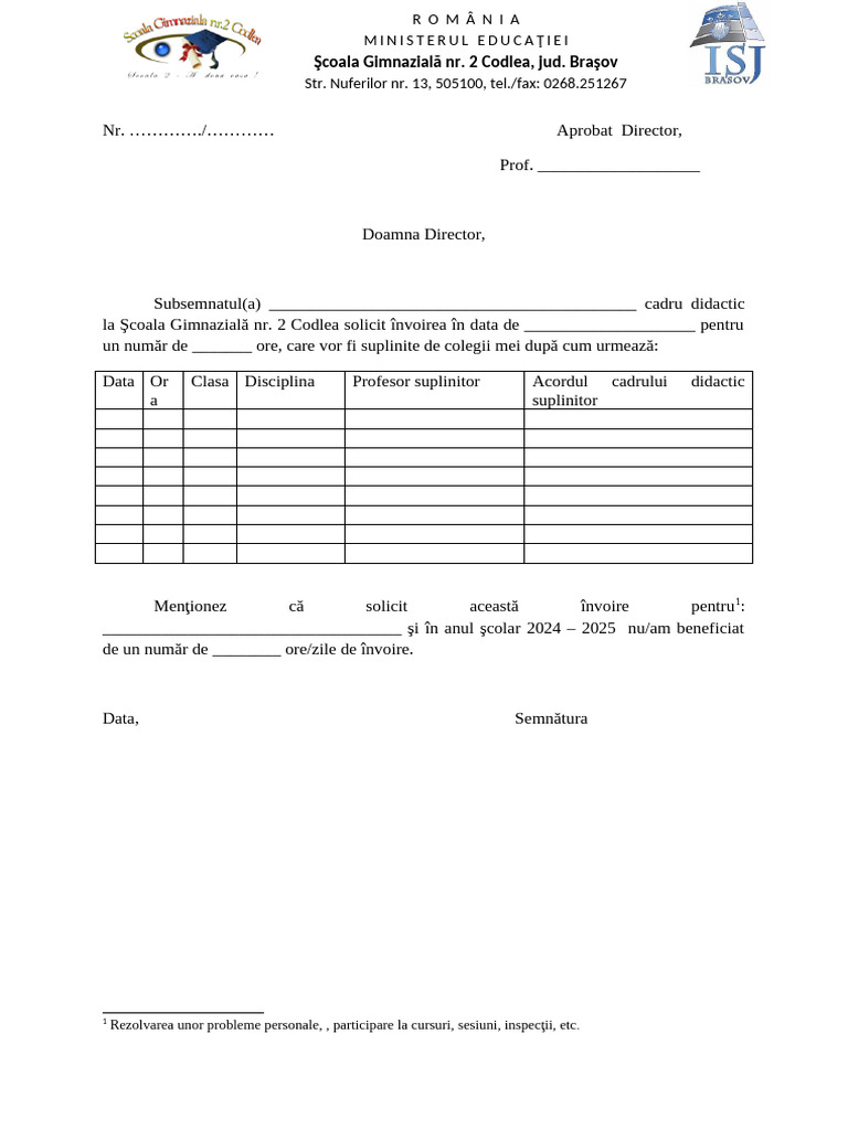 Cerere Invoire Colegiala | PDF