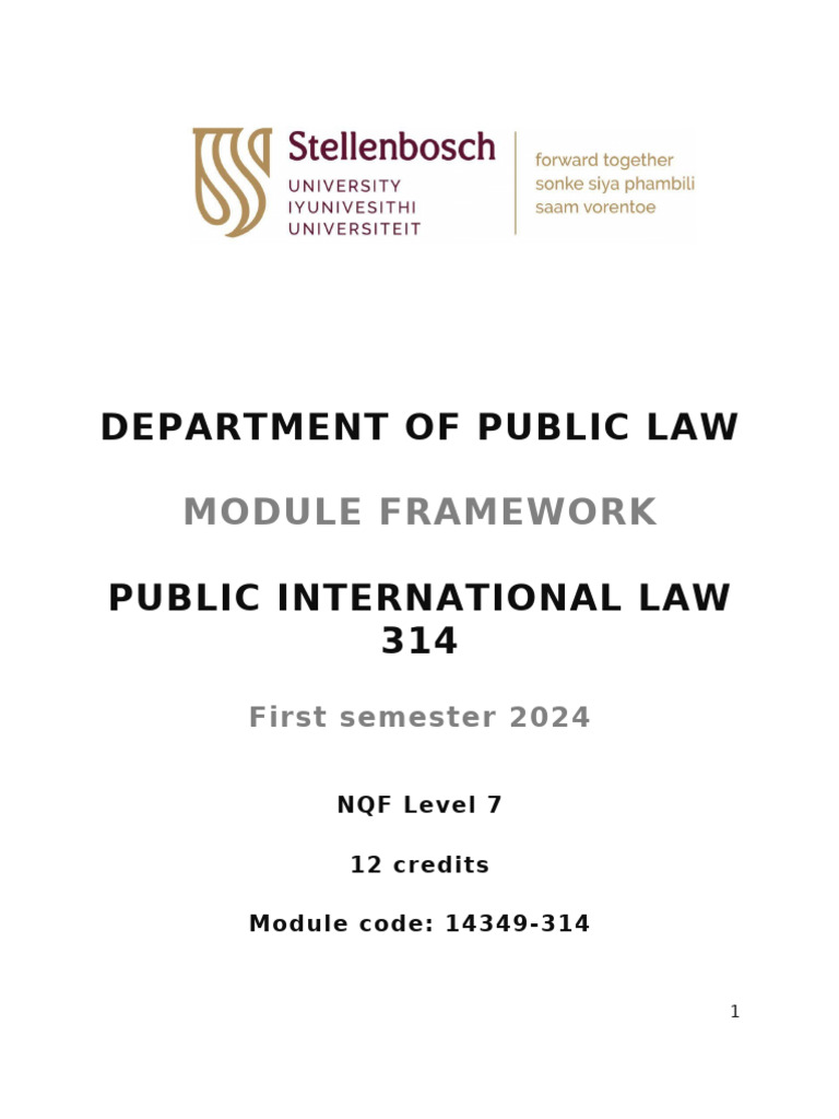 Module Framework - International Law 314 2024 | PDF | International Law ...