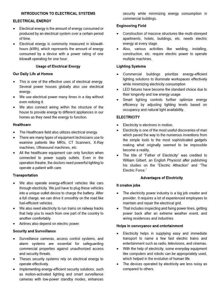 Overview of Electrical Energy Uses | PDF | Lighting | Electricity