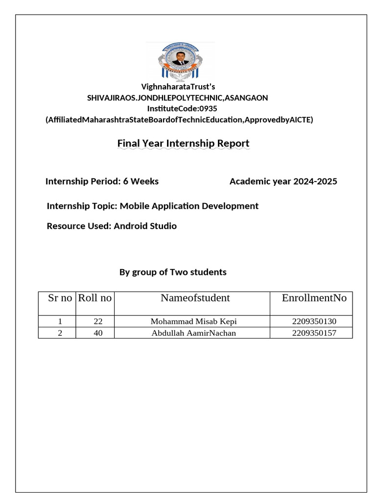 Mobile App Development Internship Report | PDF | Android (Operating ...