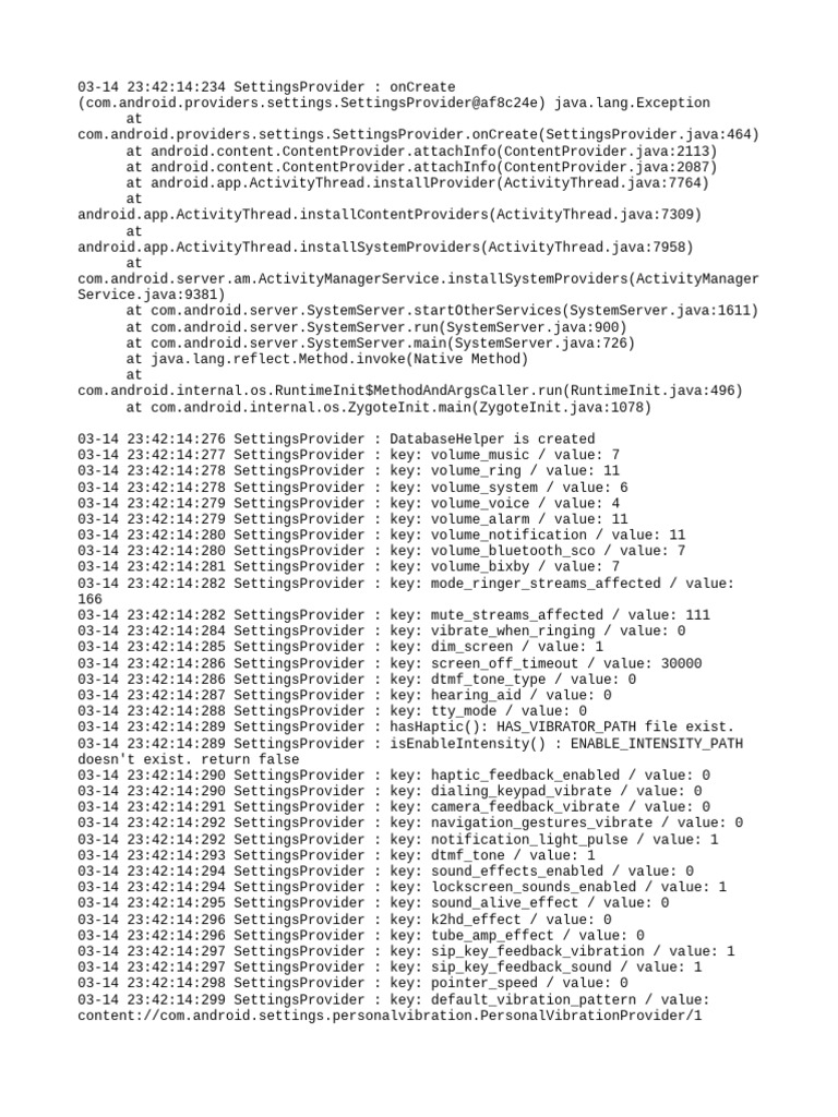 Android SettingsProvider Log Analysis | PDF | Software | Computing