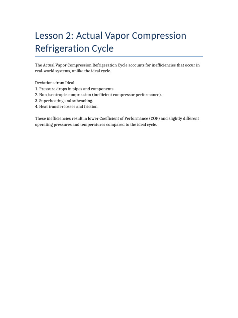Actual Vapor Compression Refrigeration | PDF