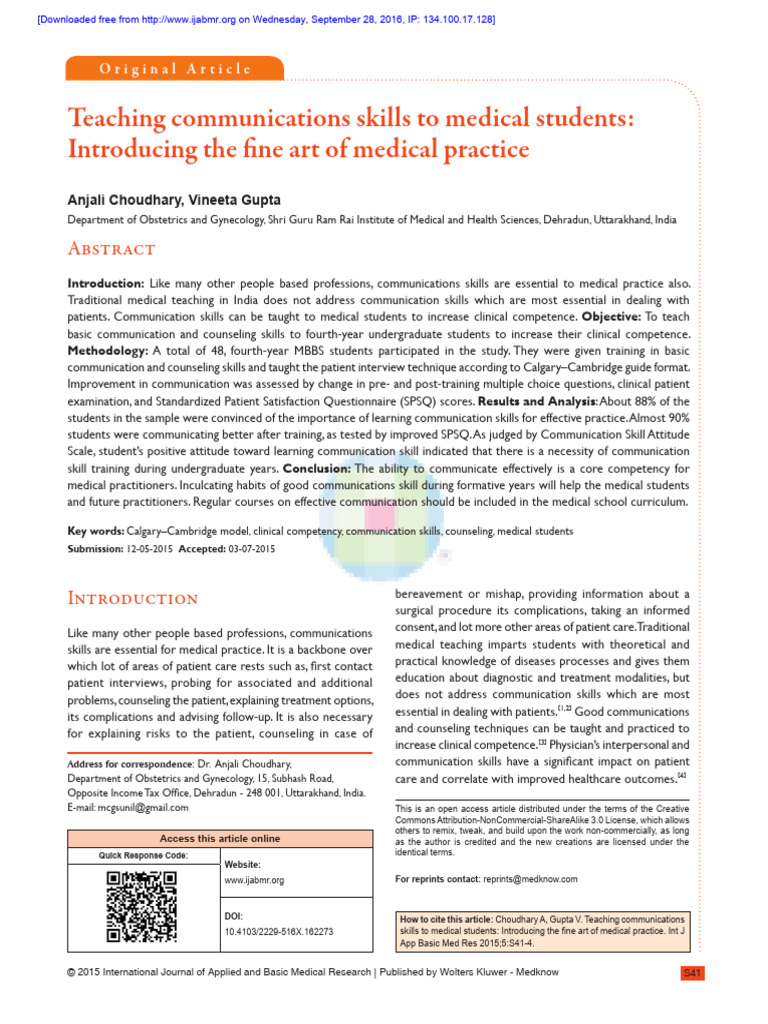 Enhancing Medical Students' Communication Skills | PDF | Medical School ...