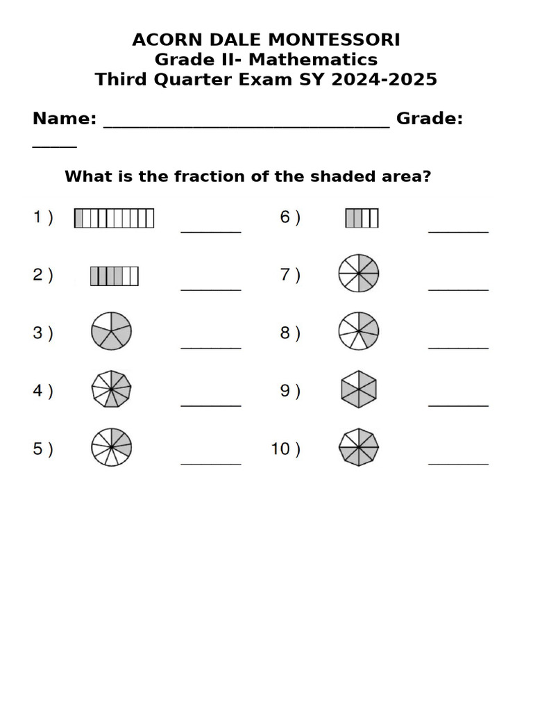 Grade II Math: Fraction Exam Guide | PDF | Mathematics | Arithmetic