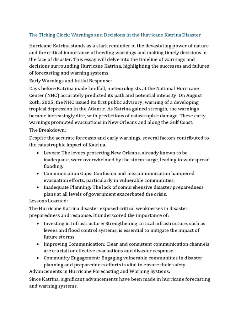 The Ticking Clock Warnings and Decisions in The Hurricane Ka | PDF ...