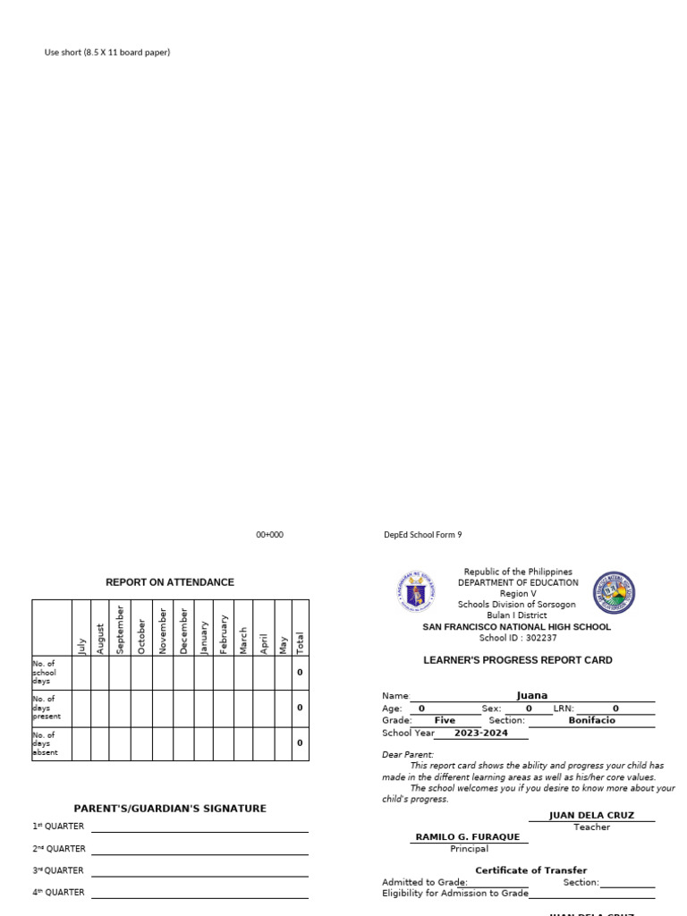 Learner's Progress Report 2023-2024 | PDF | Learning