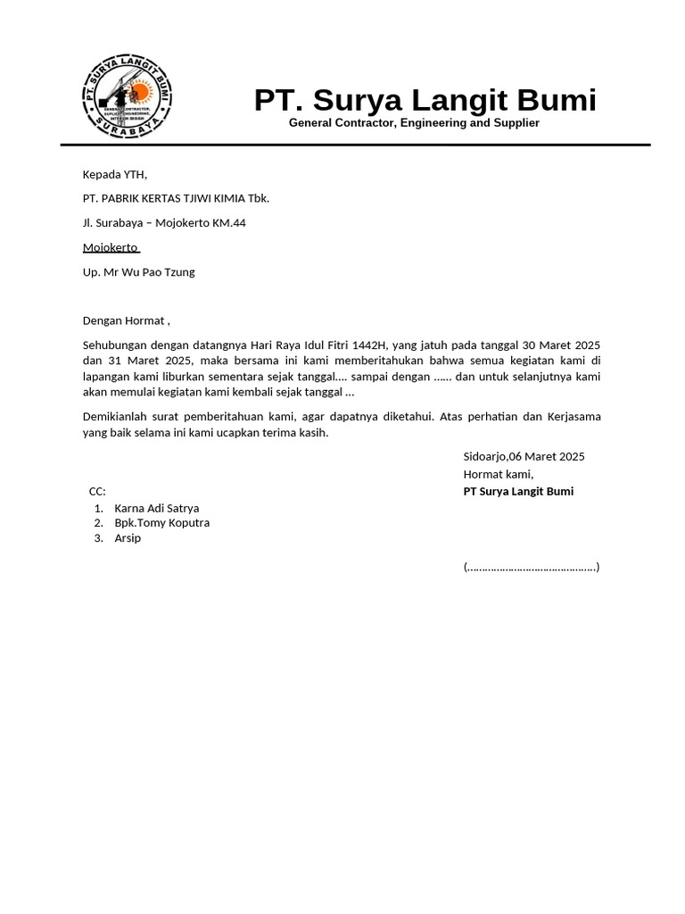 Memo Libur Lebaran | PDF