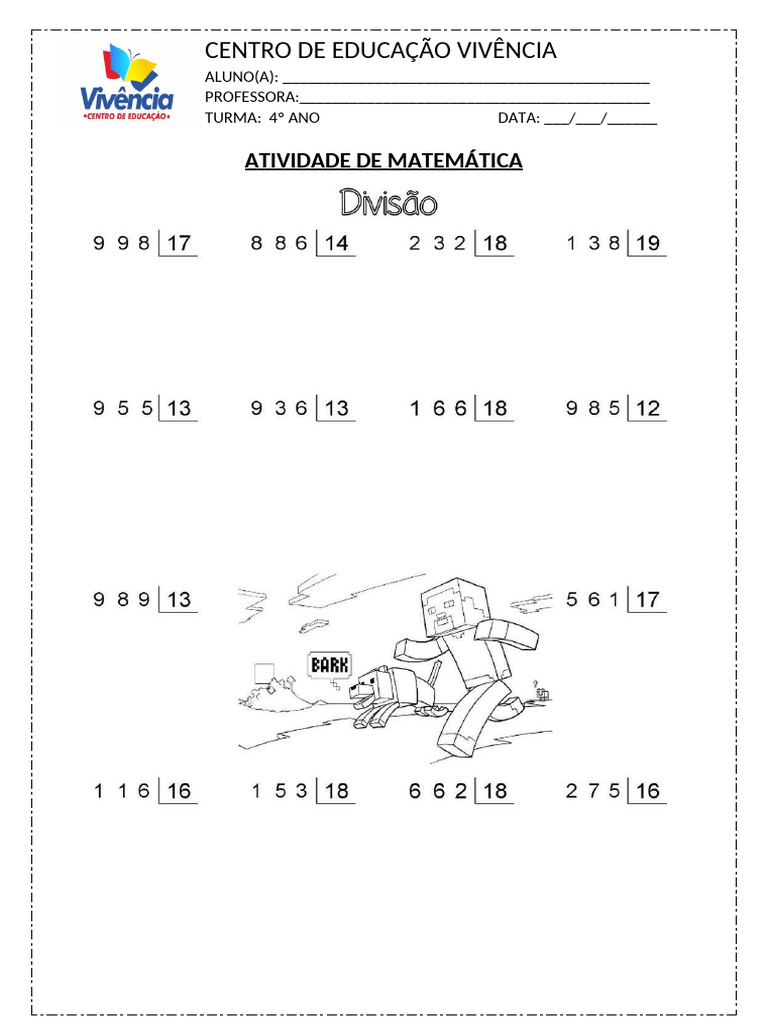 Atividade de Divisão para 4º Ano | PDF