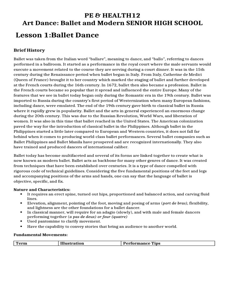 Ballet and Modern Dance Overview | PDF | Ballet | Dances