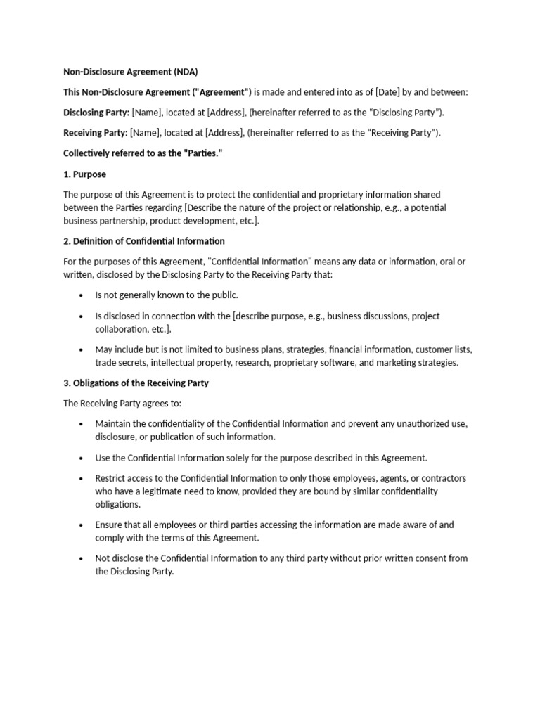 Non-Disclosure Agreement Template | PDF | Non Disclosure Agreement ...