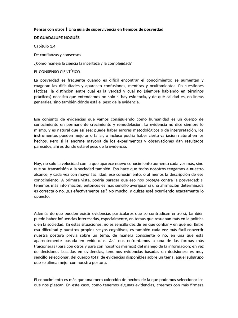 Capítulo 1.4 de Confianza y Consensos | PDF | Evidencia | Verdad