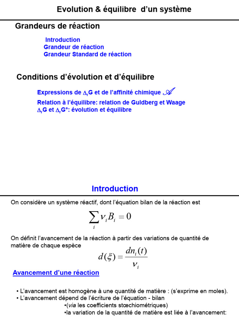 Équilibre et évolution des réactions chimiques | PDF | Équilibre ...