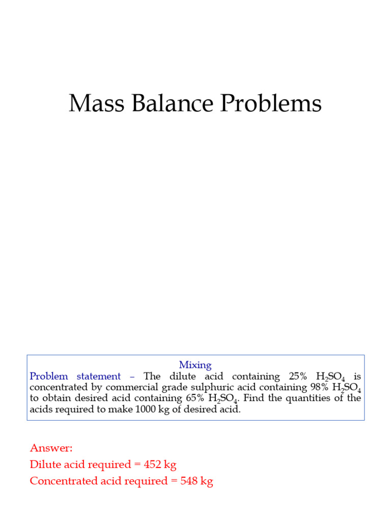 Material Balance in Chemical Processes | PDF | Distillation | Sulfuric Acid