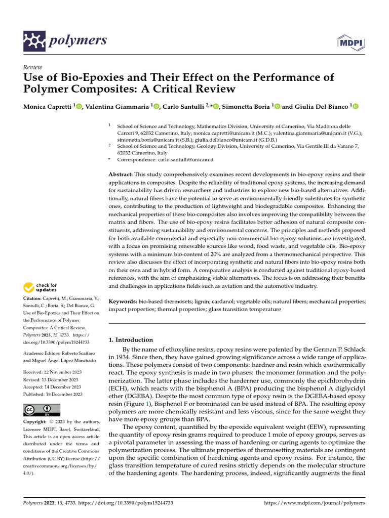 Bio-Epoxy Resins in Polymer Composites | PDF | Epoxy | Composite Material