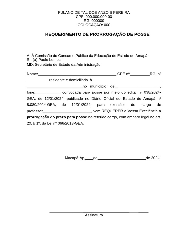 Prorrogação de Posse para Professor Amapá | PDF