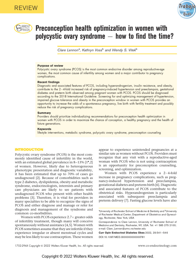 Preconception Health Optimization in Women With Polycystic Ovary | PDF ...