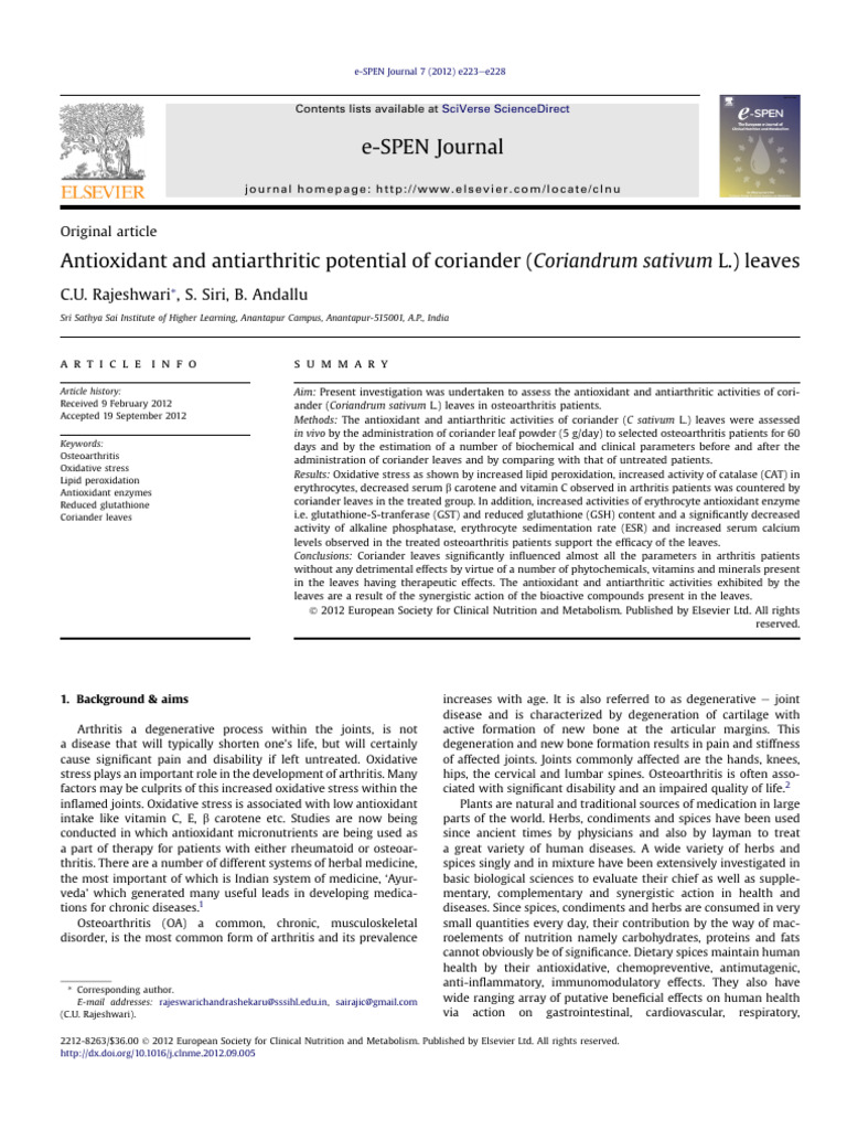 Antioxidant Effects of Coriander Leaves | PDF | Antioxidant ...