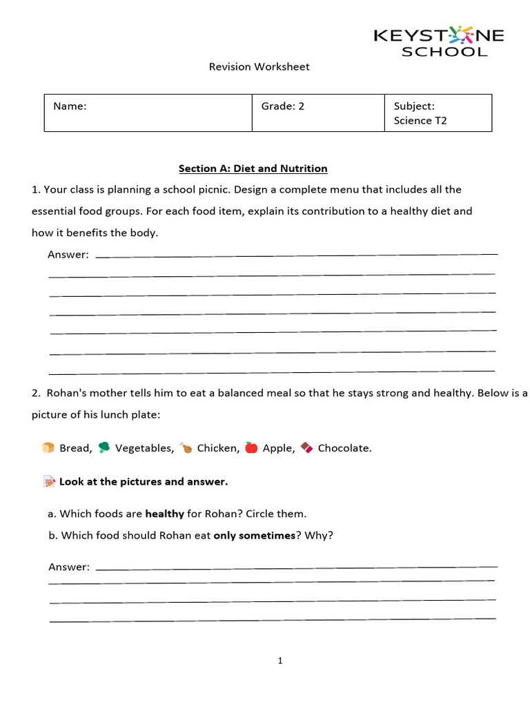 G2 Science Term 2 Revision Worksheet | PDF | Diet (Nutrition) | Diet ...