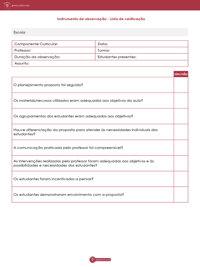 Instrumento de Observação - Lista de Verificação - PDF | PDF