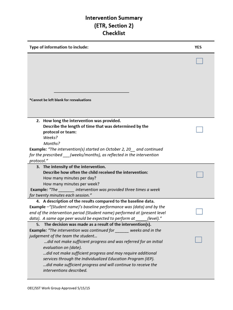 Intervention Summary Checklist Guide | PDF