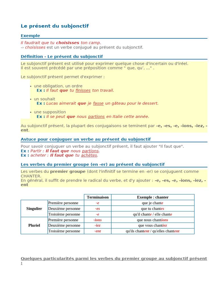 Le Présent du Subjonctif Expliqué | PDF | Verbe | Morphologie linguistique
