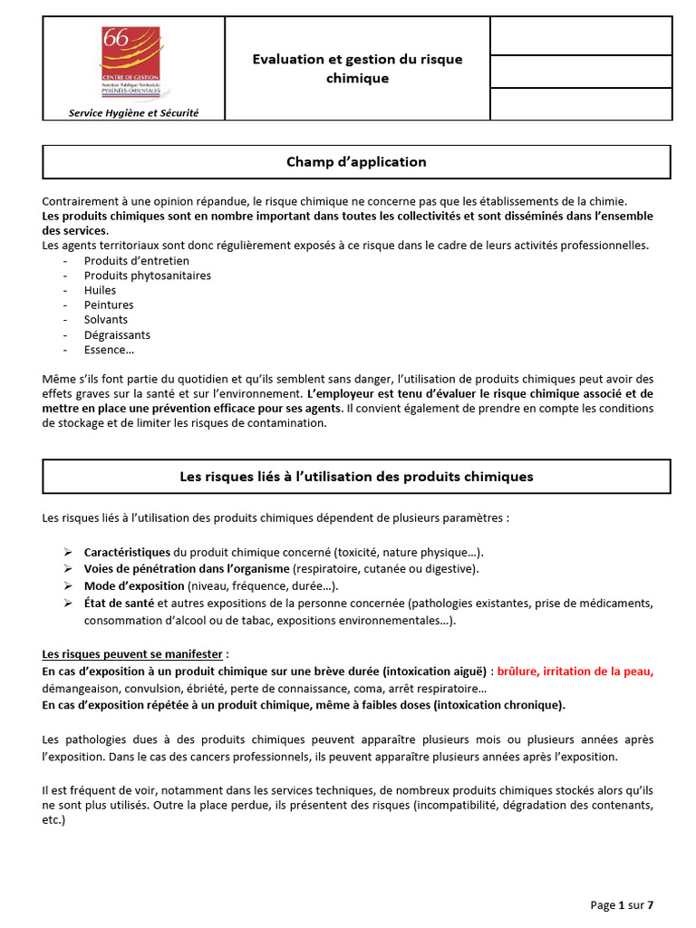 Évaluation des risques chimiques en milieu professionnel | PDF ...