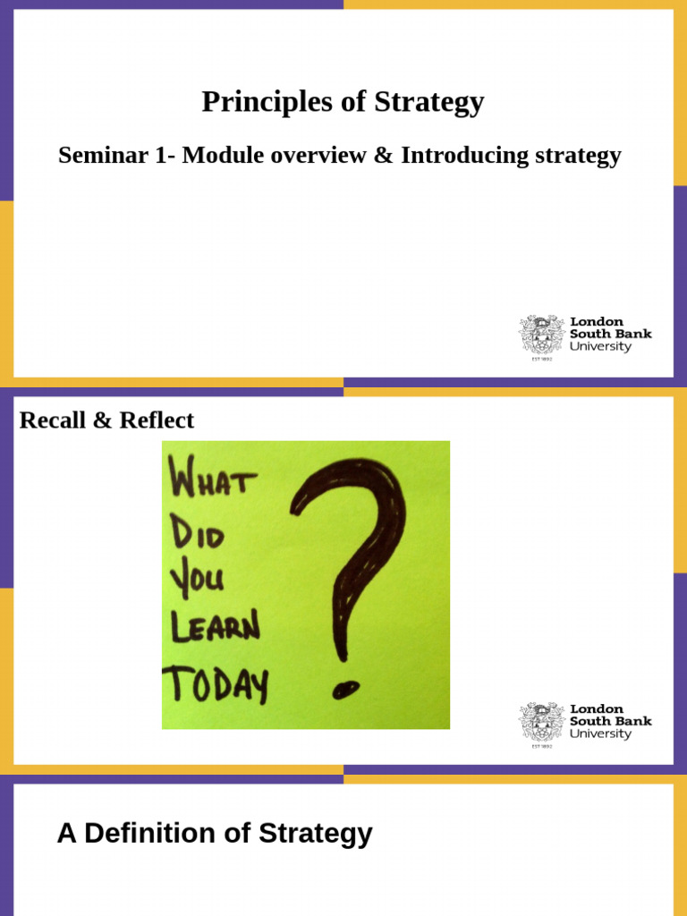 Principles of Strategy Seminar Overview | PDF | Swot Analysis | Economies