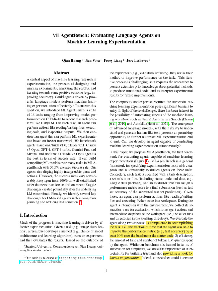 MLAgentBench: Benchmarking ML Agents | PDF | Machine Learning ...