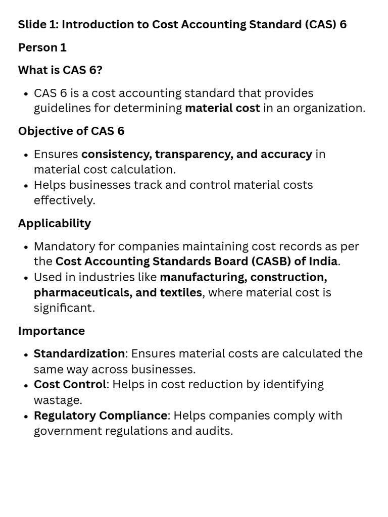 Overview of CAS 6: Material Cost Standards | PDF | Inventory | Business