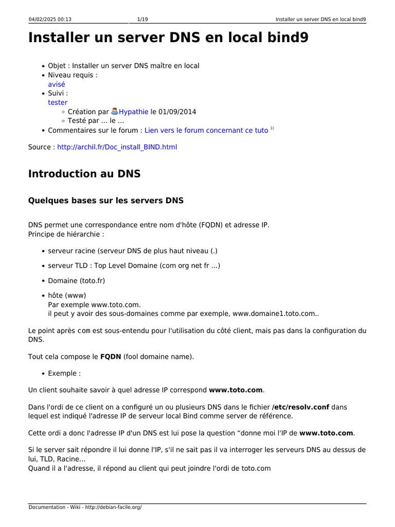 Installer un serveur DNS local avec Bind9 | PDF | Système de noms de ...