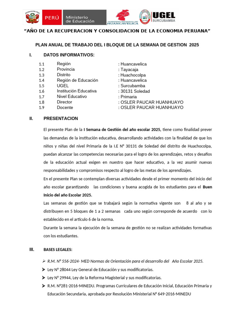 Plan de Gestión Escolar 2025 | PDF | Educación primaria | Educación de ...