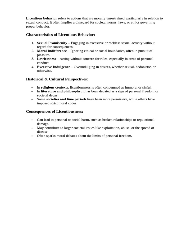 Licentious Behavior Refers To Actions That Are Morally Unrestrained | PDF